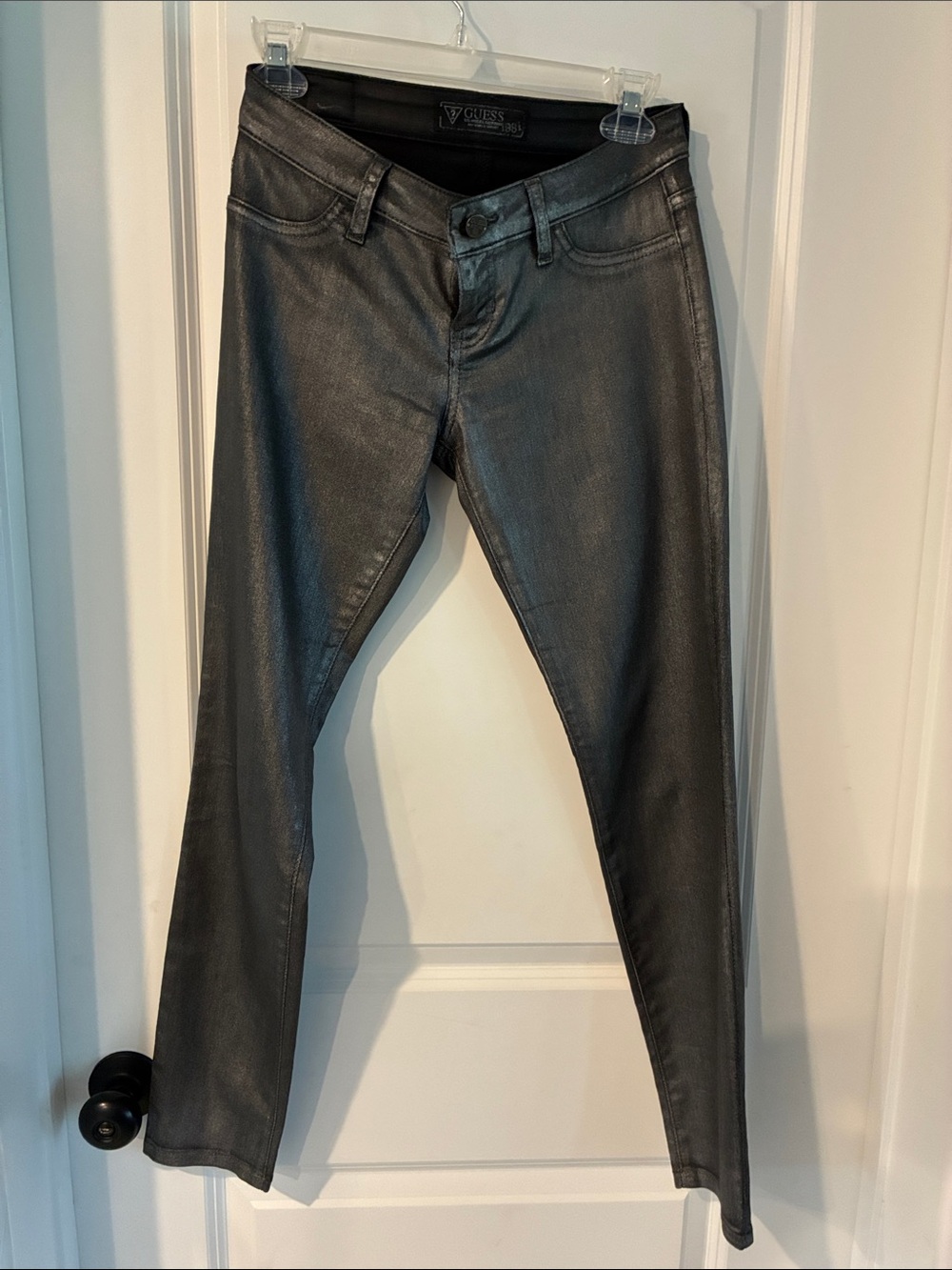 Guess Metallic Charcoal Coated Skinny Jeans